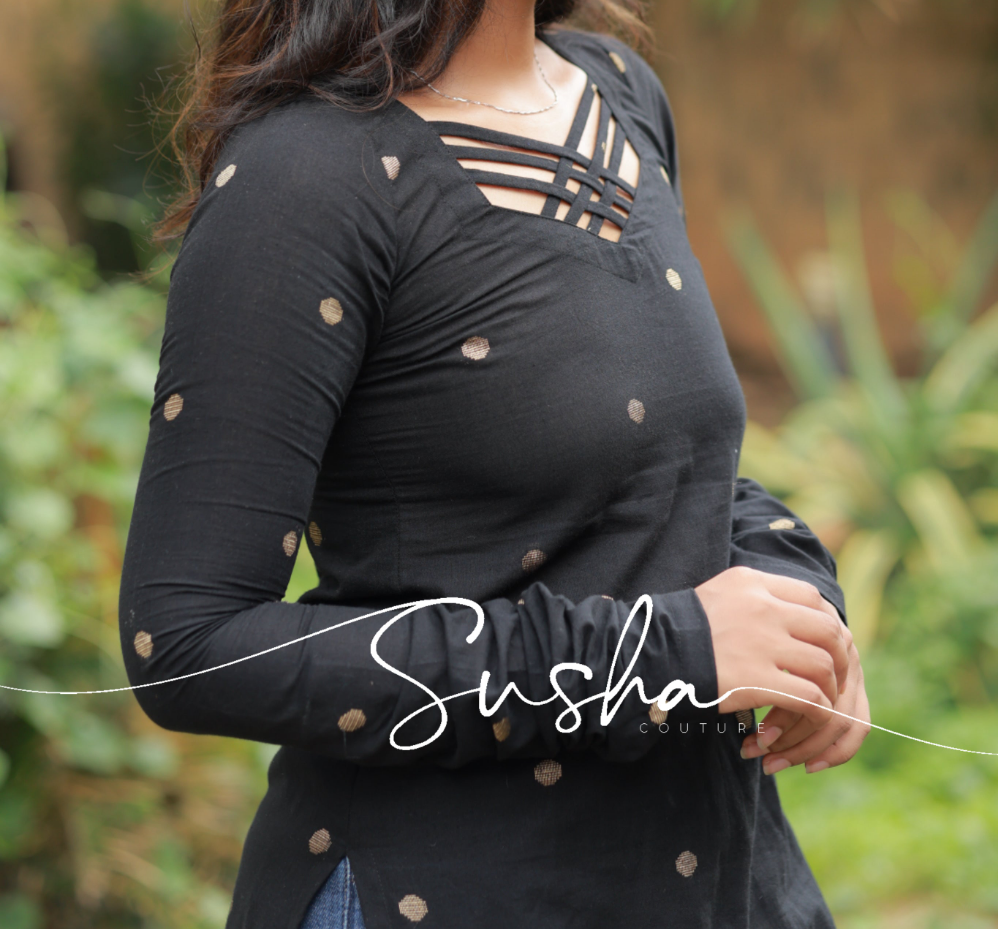 Royal Black pure cotton butta weave (SC017)