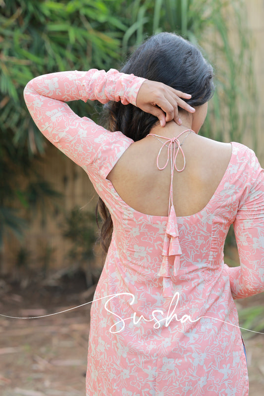 Peach pink floral abstract printed swiss cotton (SC008)