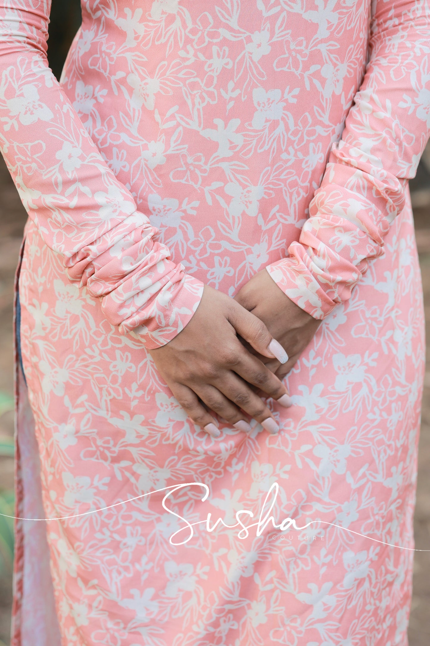 Peach pink floral abstract printed swiss cotton (SC008)