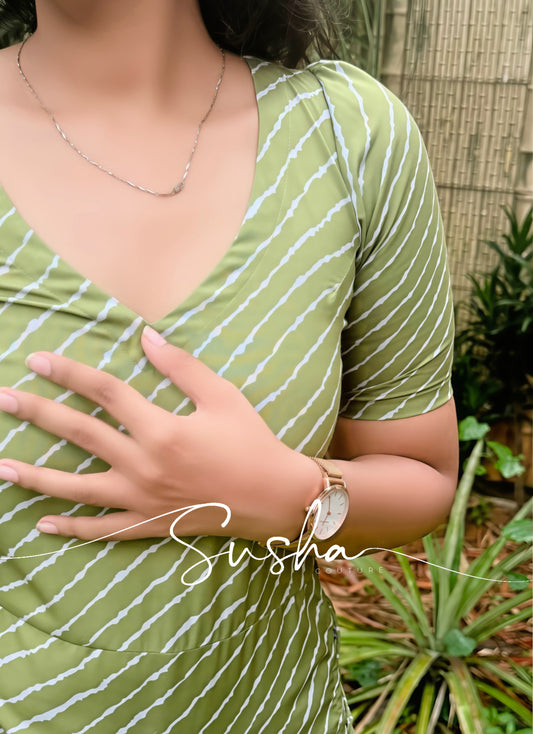 Moss green with cross strip printed swiss cotton (SC011)