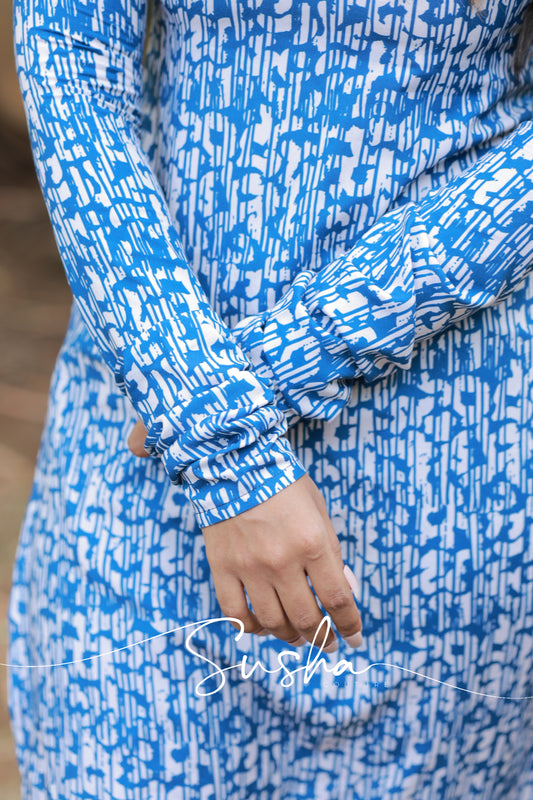 Lake blue with abstract printed swiss cotton (SC001)