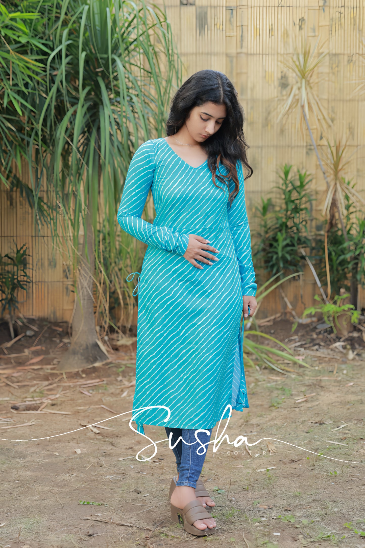 Breeze blue stripe printed swiss cotton (SC016)
