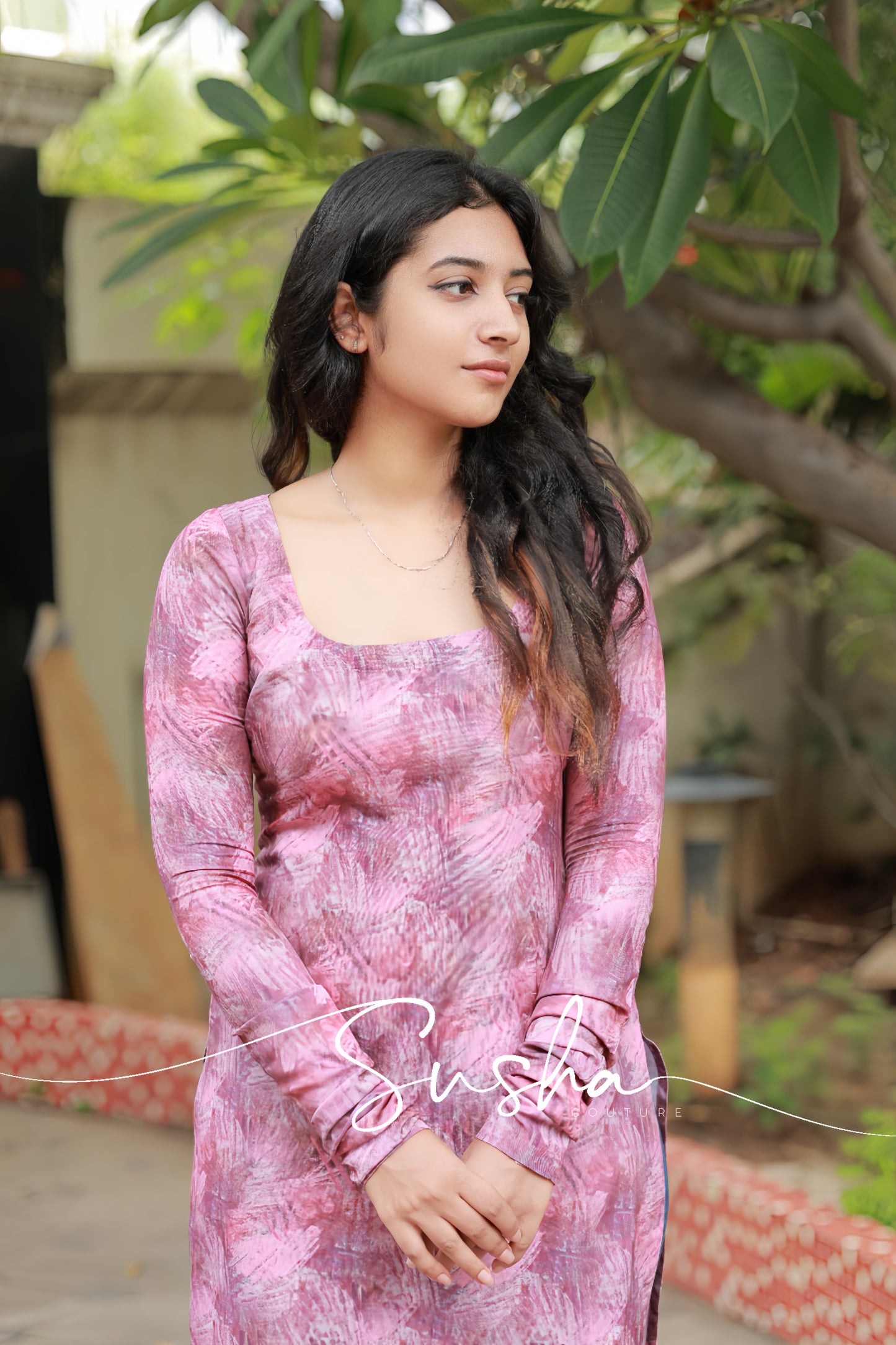 Magenta paint stroke print swiss cotton (SC015)