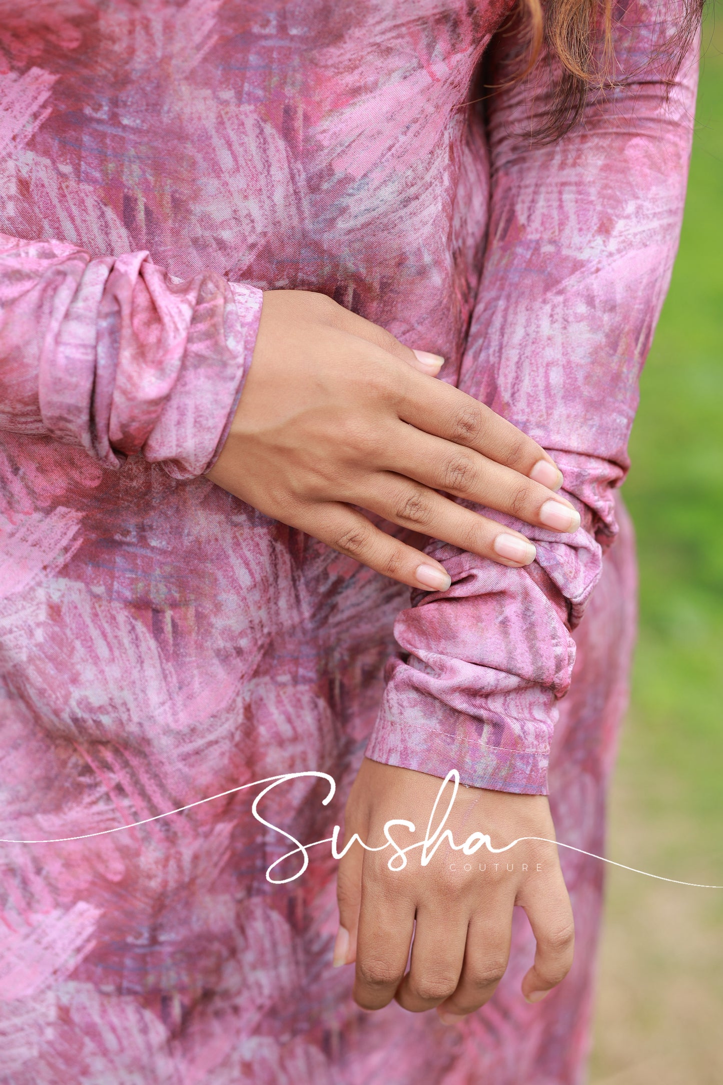 Magenta paint stroke print swiss cotton (SC015)