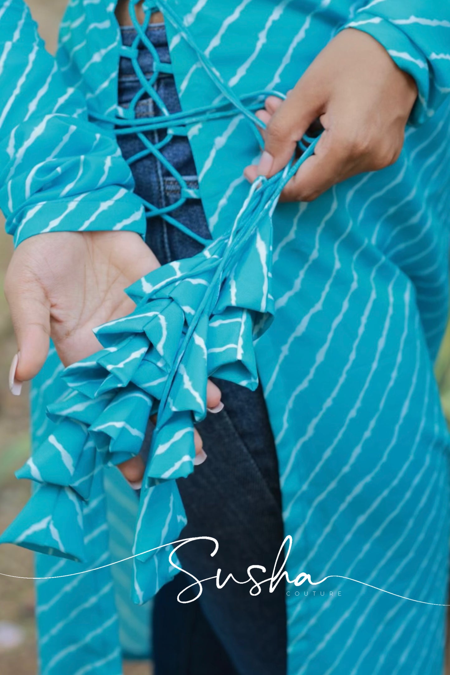 Breeze blue stripe printed swiss cotton (SC016)