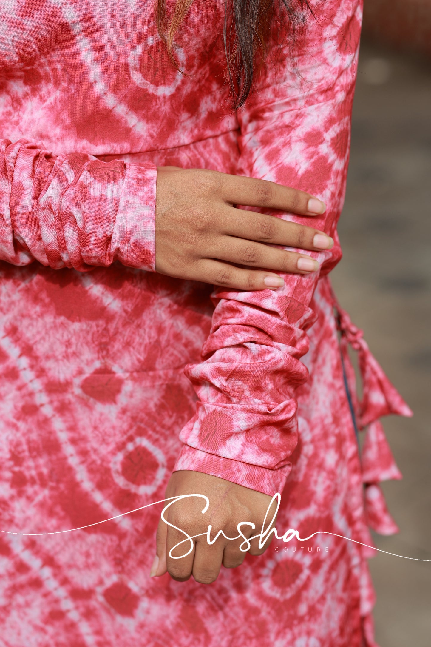 Brick Red tie and dye printed Swiss cotton (SC018)