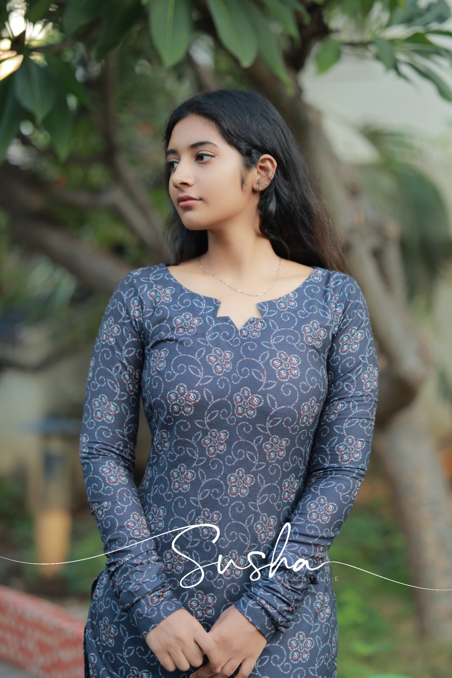 Dusk Black floral printed cutwork (SC020)