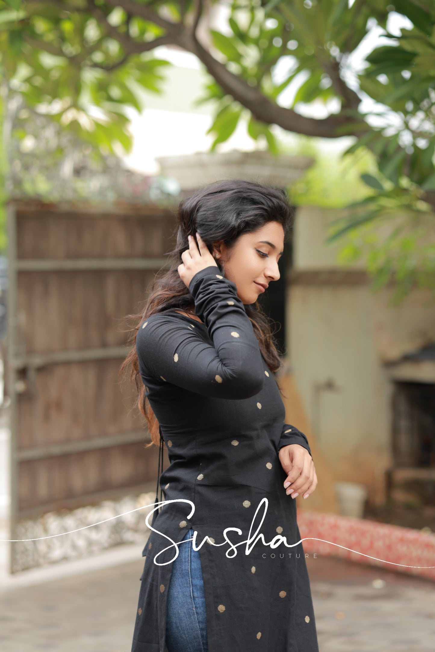 Royal Black pure cotton butta weave (SC017)