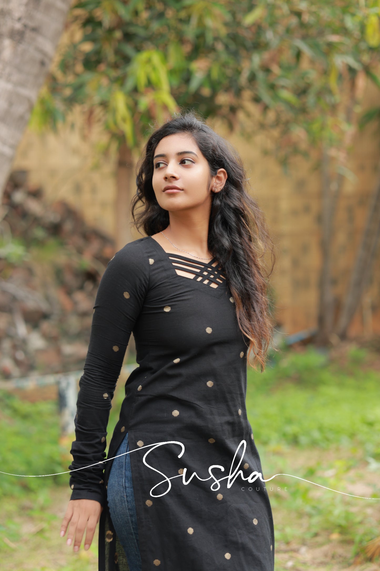 Royal Black pure cotton butta weave (SC017)