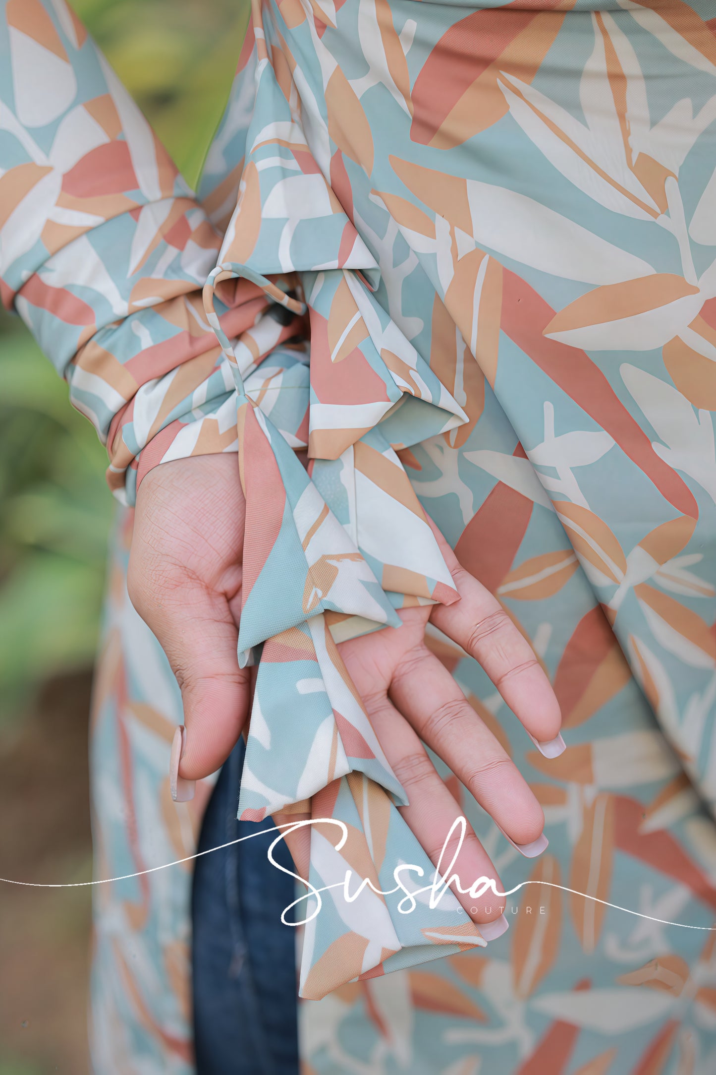 Ash green with pastel leaf print (SC012)