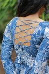 Lake blue with lotus printed swiss cotton (SC010)