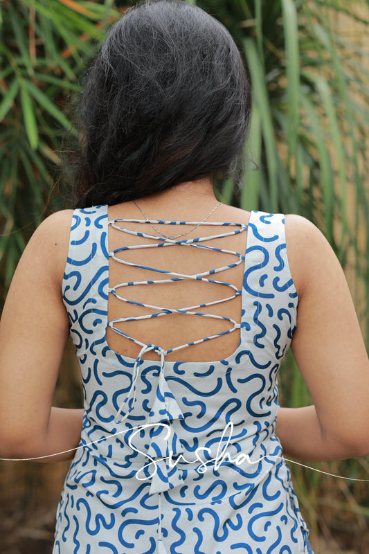 Blueberry blue abstract printed swiss cotton (SC009)