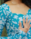 Turquoise blue with pastel grey floral printed swiss cotton (SC002)
