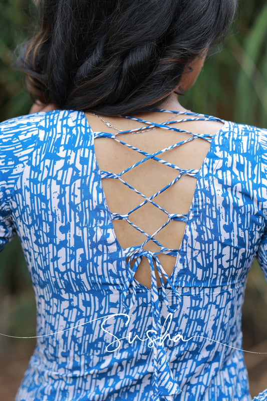 Lake blue with abstract printed swiss cotton (SC001)