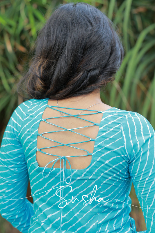 Breeze blue stripe printed swiss cotton (SC016)