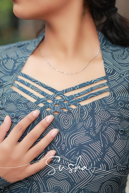 Dusk blue with abstract printed swiss cotton (SC019)