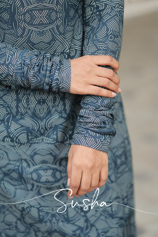 Dusk blue with abstract printed swiss cotton (SC019)