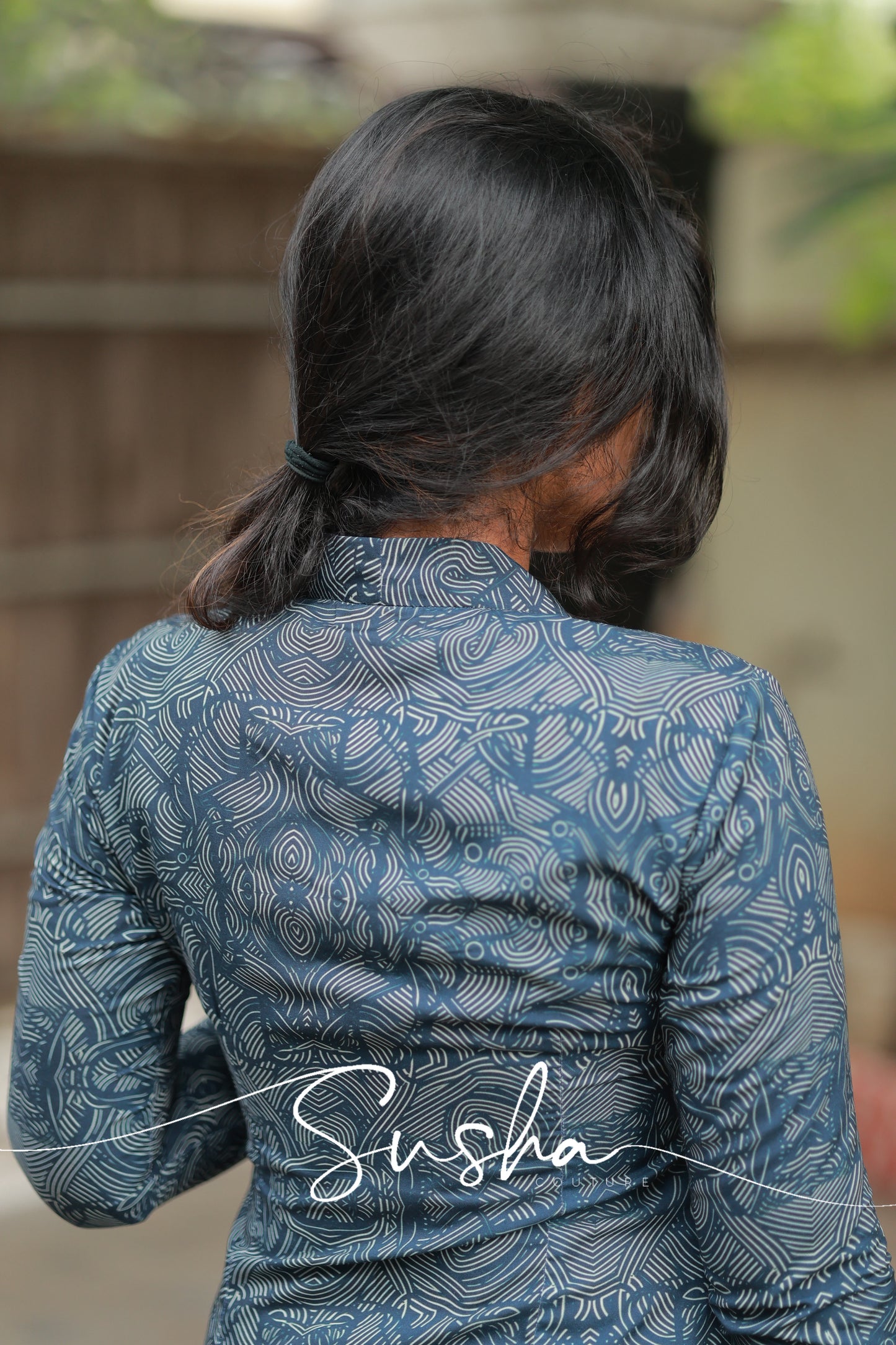 Dusk blue with abstract printed swiss cotton (SC019)