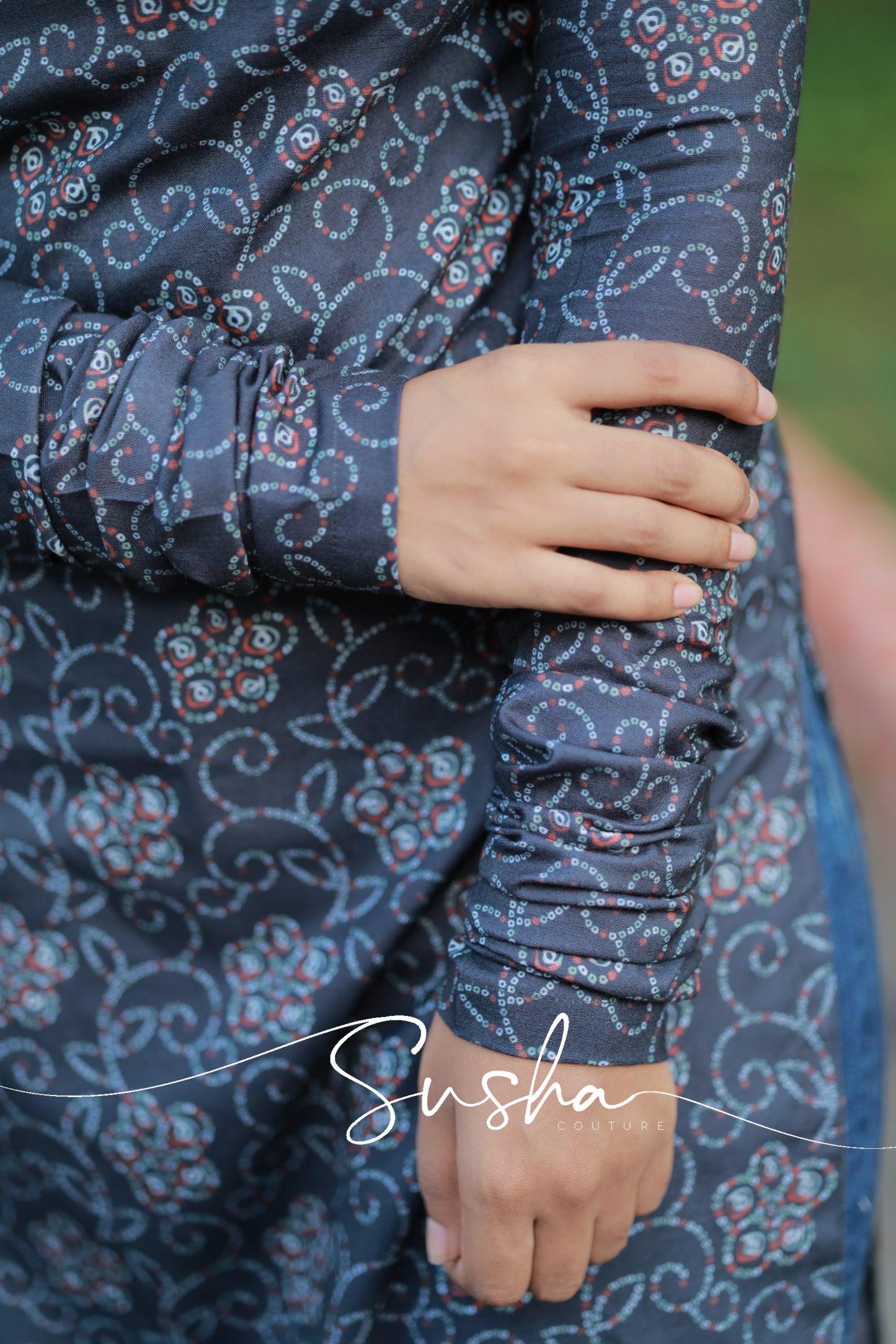 Dusk Black floral printed cutwork (SC020)