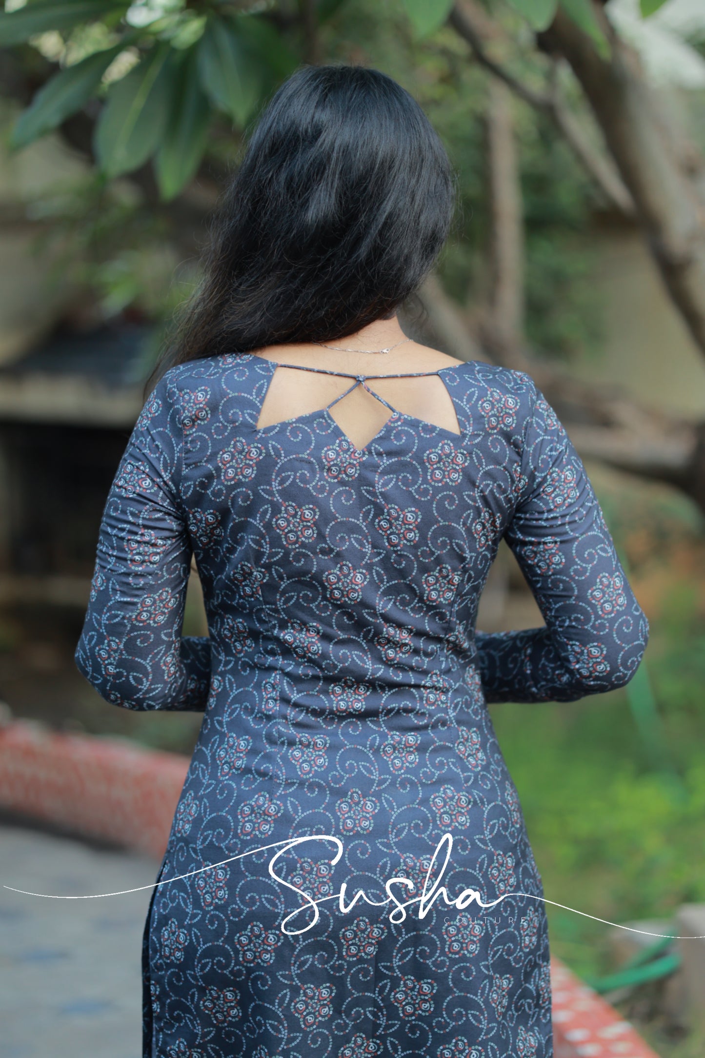 Dusk Black floral printed cutwork (SC020)