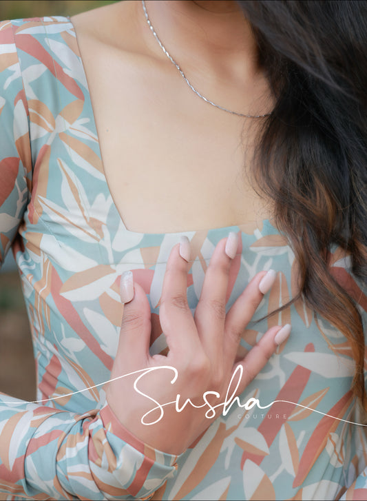 Ash green with pastel leaf print (SC012)