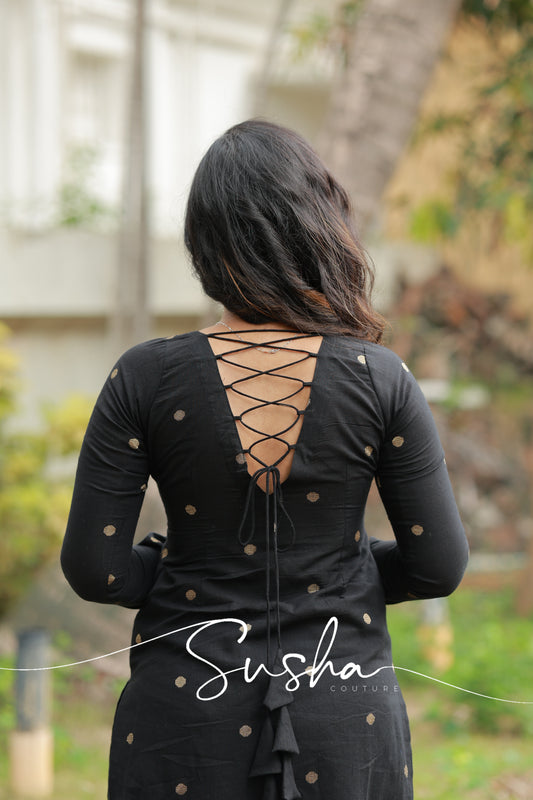Royal Black pure cotton butta weave (SC017)